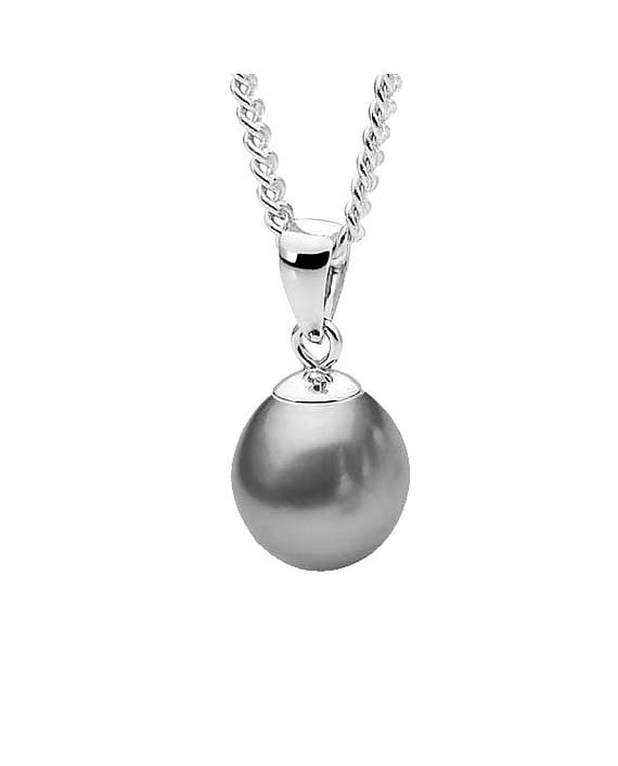 9mm Dyed Black FWP Sterling Silver Pendant IP23BSS