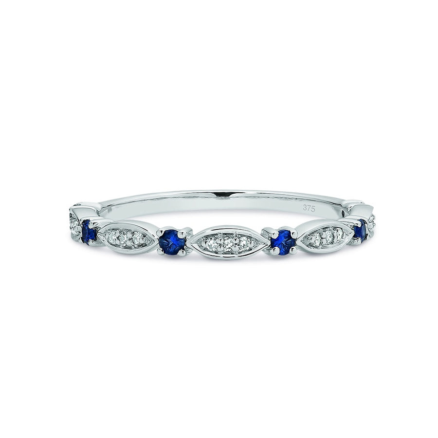 9ct White Gold Sapphire & Diamond Stacker Ring Size N