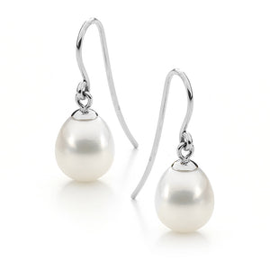 8mm White FWP Sterling Silver Drop Earrings IP19WSS