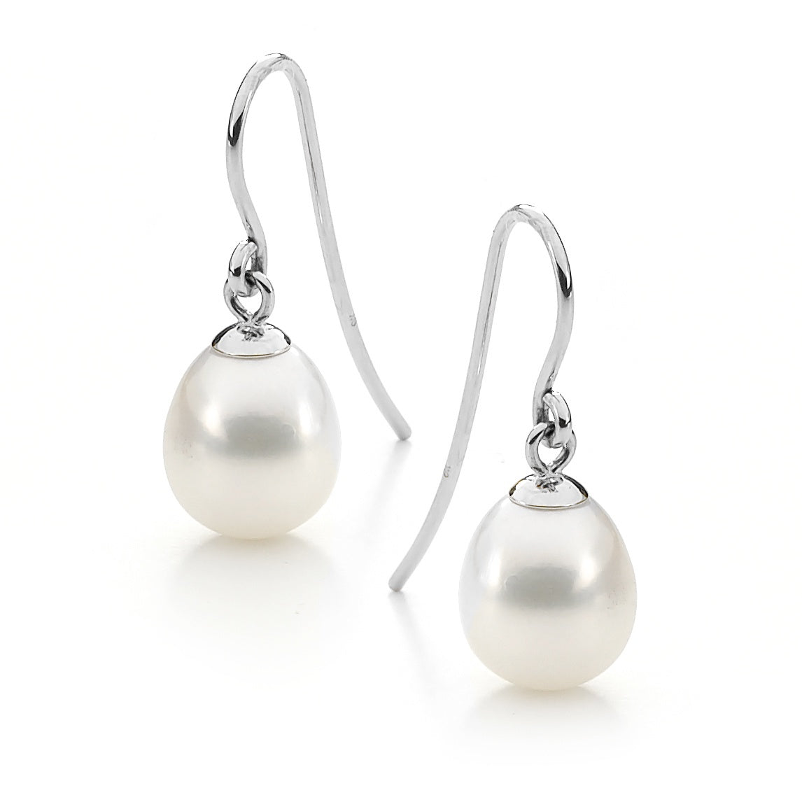 8mm White FWP Sterling Silver Drop Earrings IP19WSS